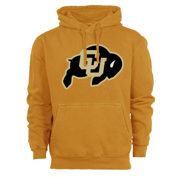 A yellow/orange hoodie with the iconic CU Buffalo logo on the center in Vegas gold and black.